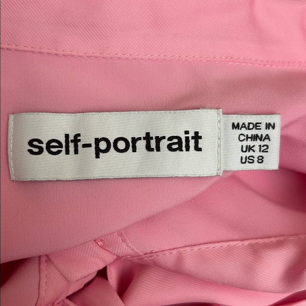 Self-Portrait Satin Viscose Puff-Sleeve Bow-Neck Mini Dress Bubblegum Pink Sz 8 - Picture 14 of 16